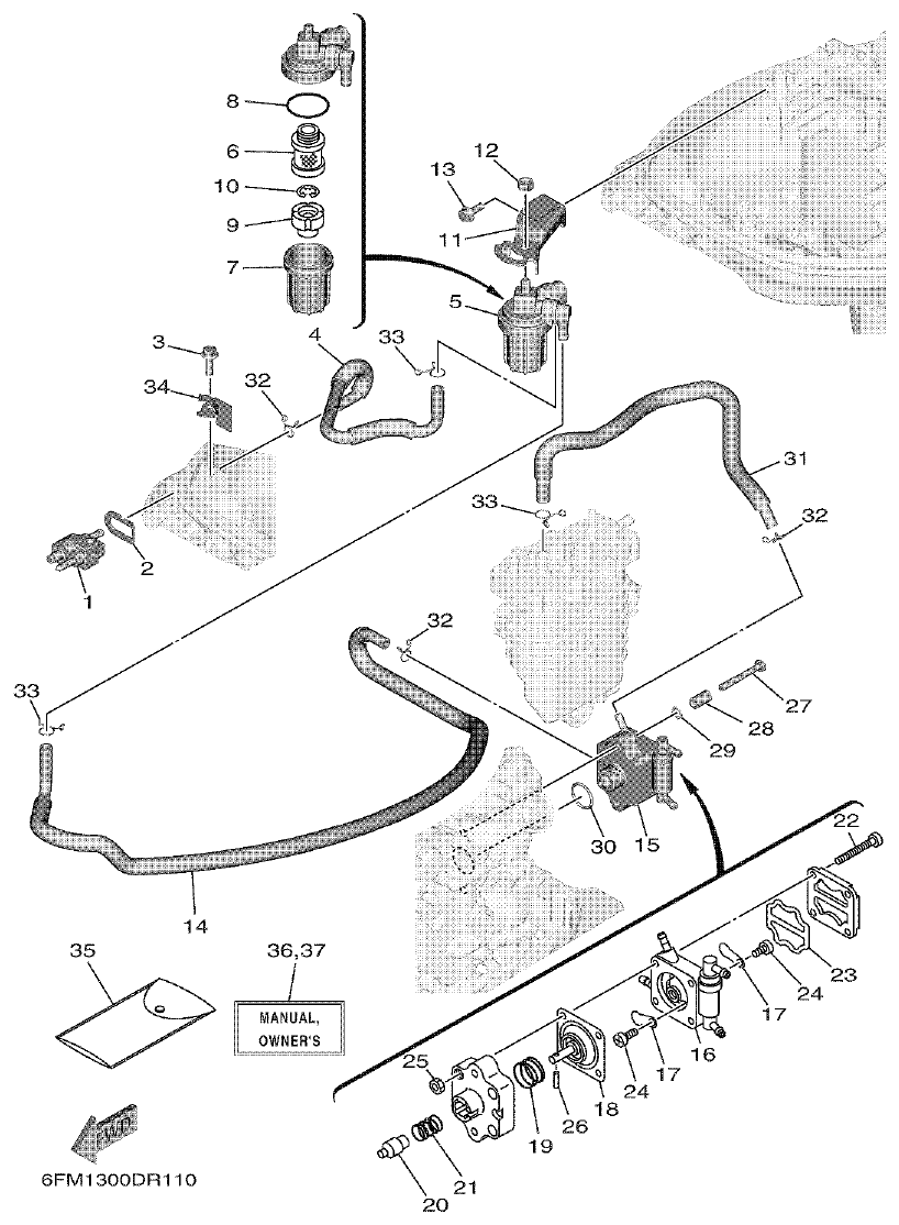 Yamaha F25G FUEL 1 parts diagram